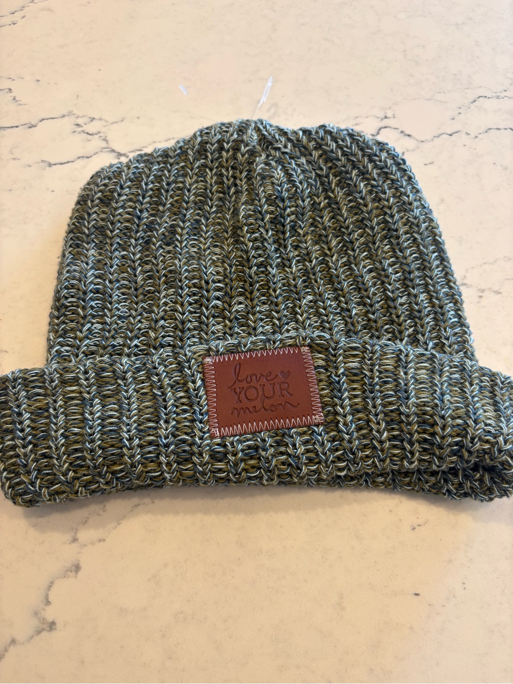 Love Your Melon Two-Tone Olive & Cream Ribbed Knit Beanie